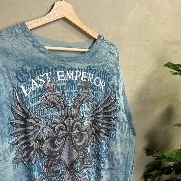 Affliction Style Last Emperor Bedazzled Tie Dye Cyber XXL Y2K Shirt - Picture 2 of 4